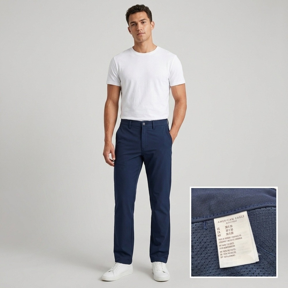 American Eagle Pants Men 30x30 Navy Blue Solid Polyester 5-Pocket Chino